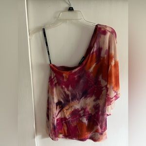 NWT Bebe Tie Dye Floral One Shoulder Drape Top, Size Small